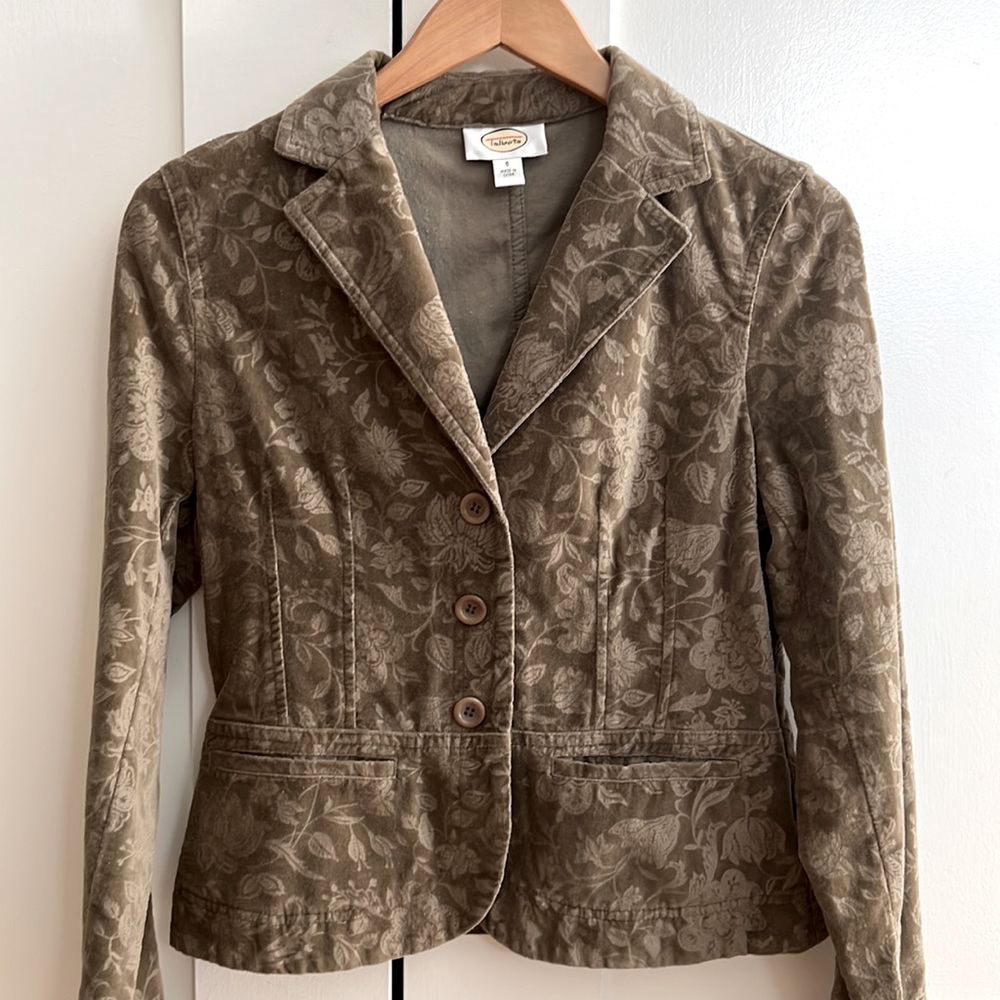 Talbots jacket blazer cotton cut velvet flowers